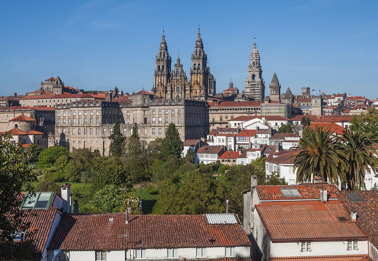 The cathedral and the rear of the Pazo de Raxoi above Santiago de Compostela.