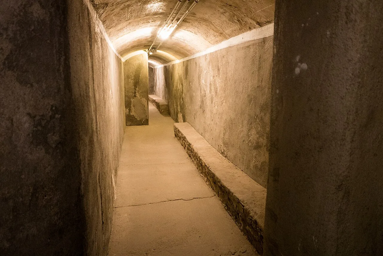A lit tunnel inside the Civil War Shelters of Almería.