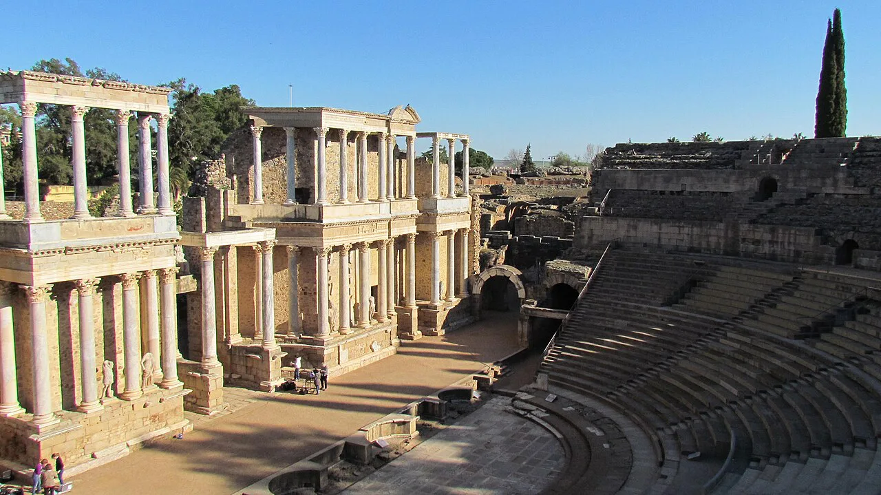 The stage and seating of the Roman theatre of Mérida.