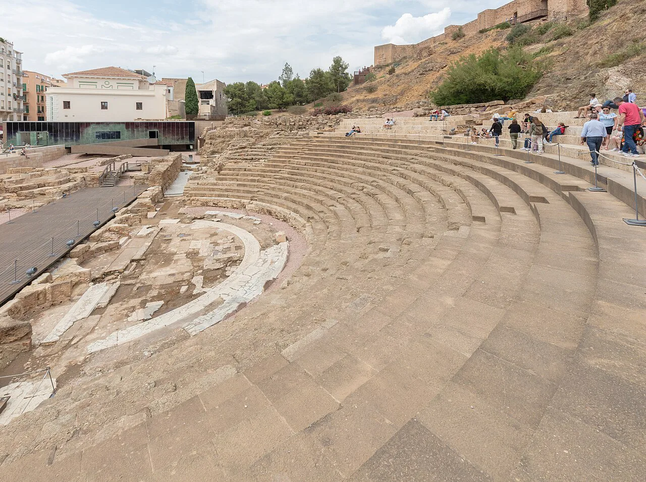 The tiered seating of the Roman Theatre of Málaga.