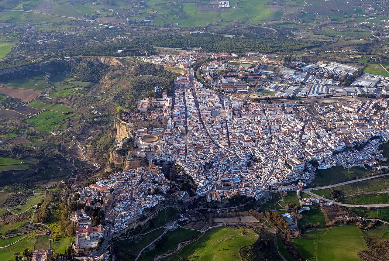 Aerial view of Ronda and the surrounding farmland.