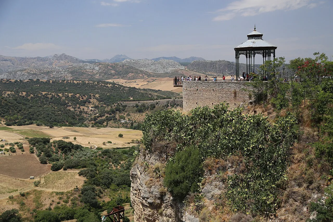 The gazebo viewpoint on Ronda's clifftop over the valley.