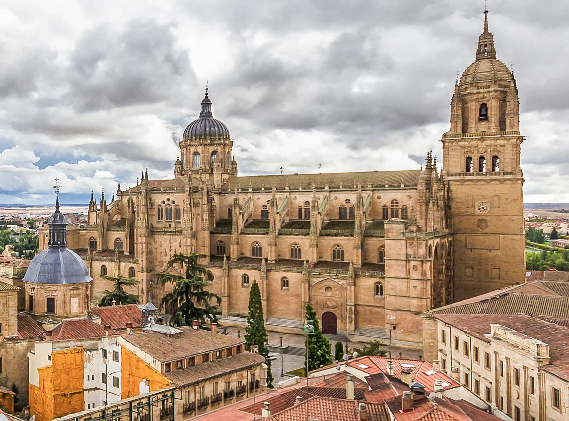 The New Cathedral of Salamanca above the old town.