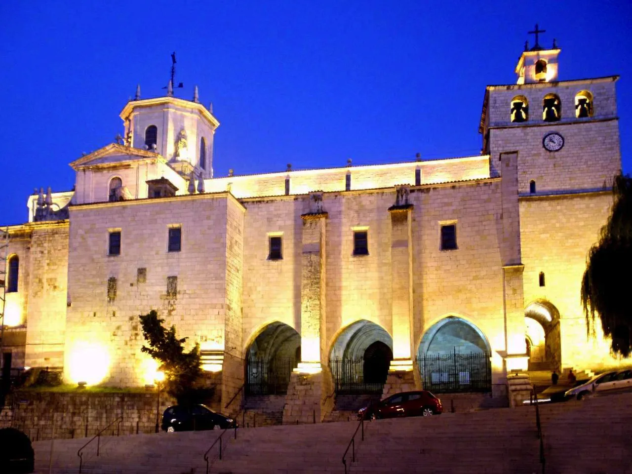 Santander Cathedral lit at night.