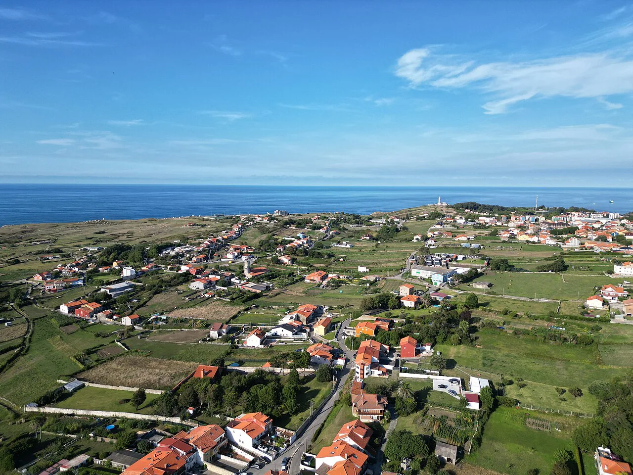 Aerial view of the Cueto neighbourhood of Santander and the coast.