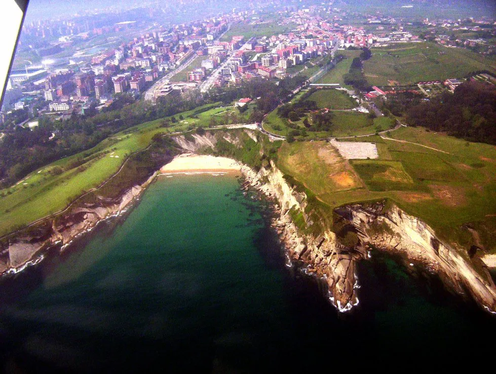 Aerial view of Mataleñas beach and the coast of Santander.