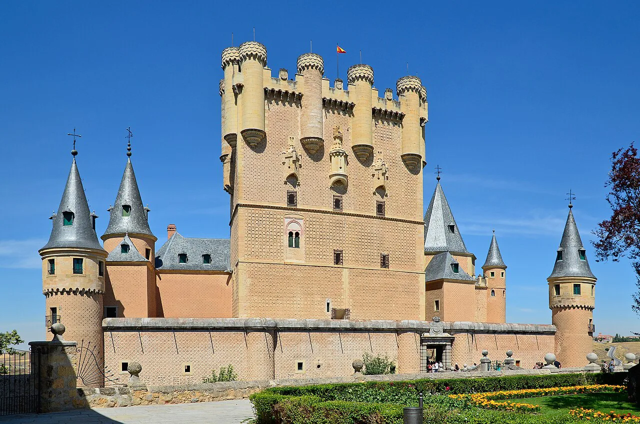 The main façade and keep of the Alcázar of Segovia.