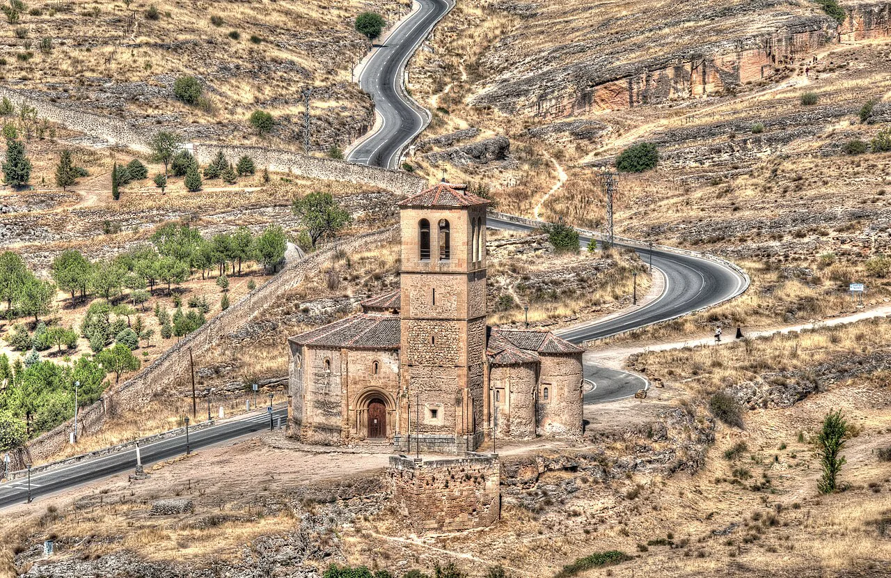 The Church of the Vera Cruz seen from the Alcázar, Segovia, rather than the cathedral.