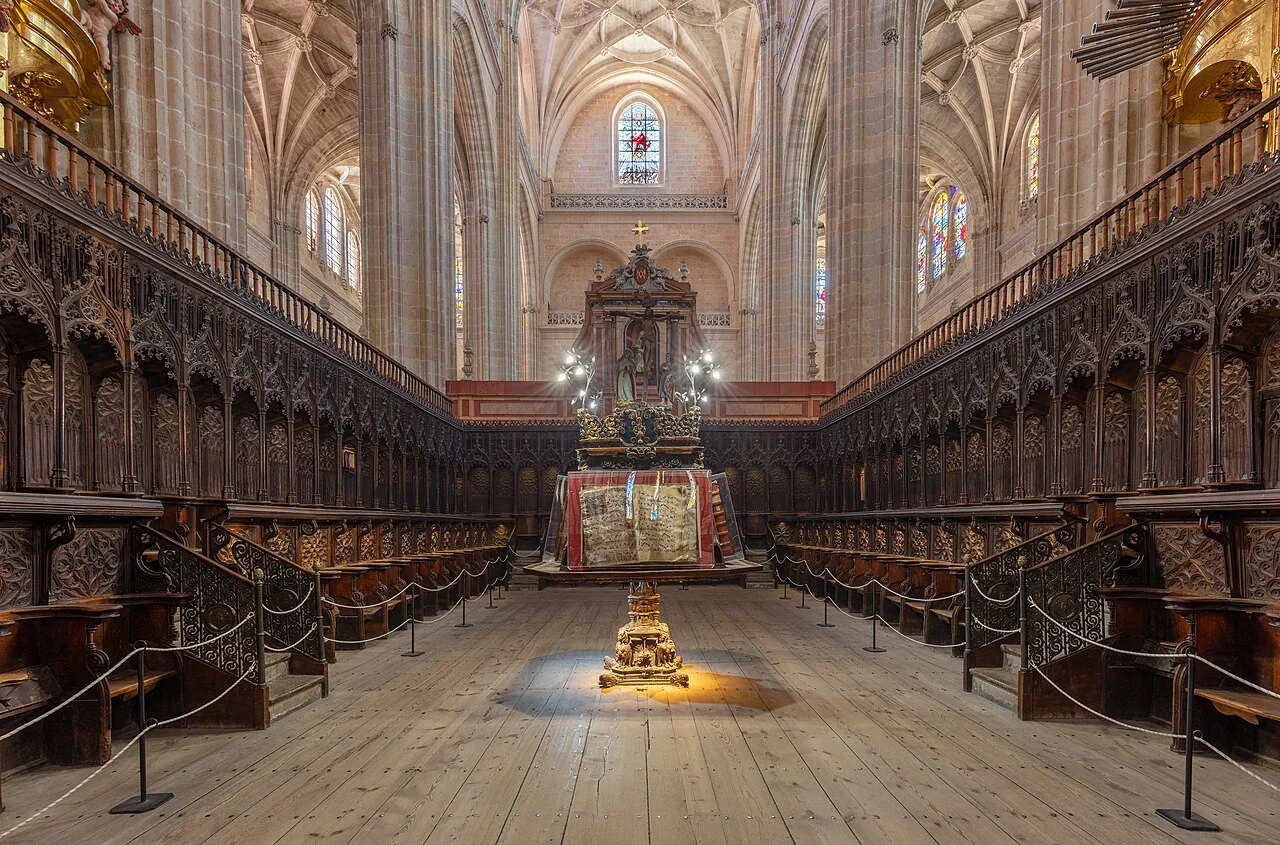 The choir stalls inside Segovia Cathedral.