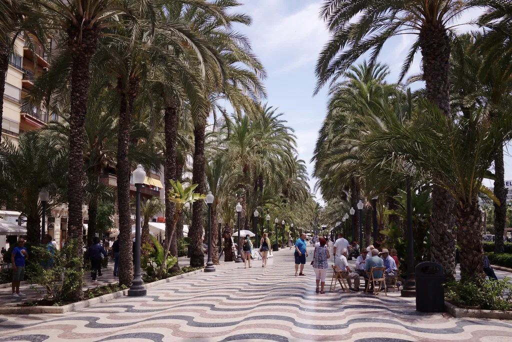 The palm-lined Explanada de España with its mosaic pavement, Alicante.