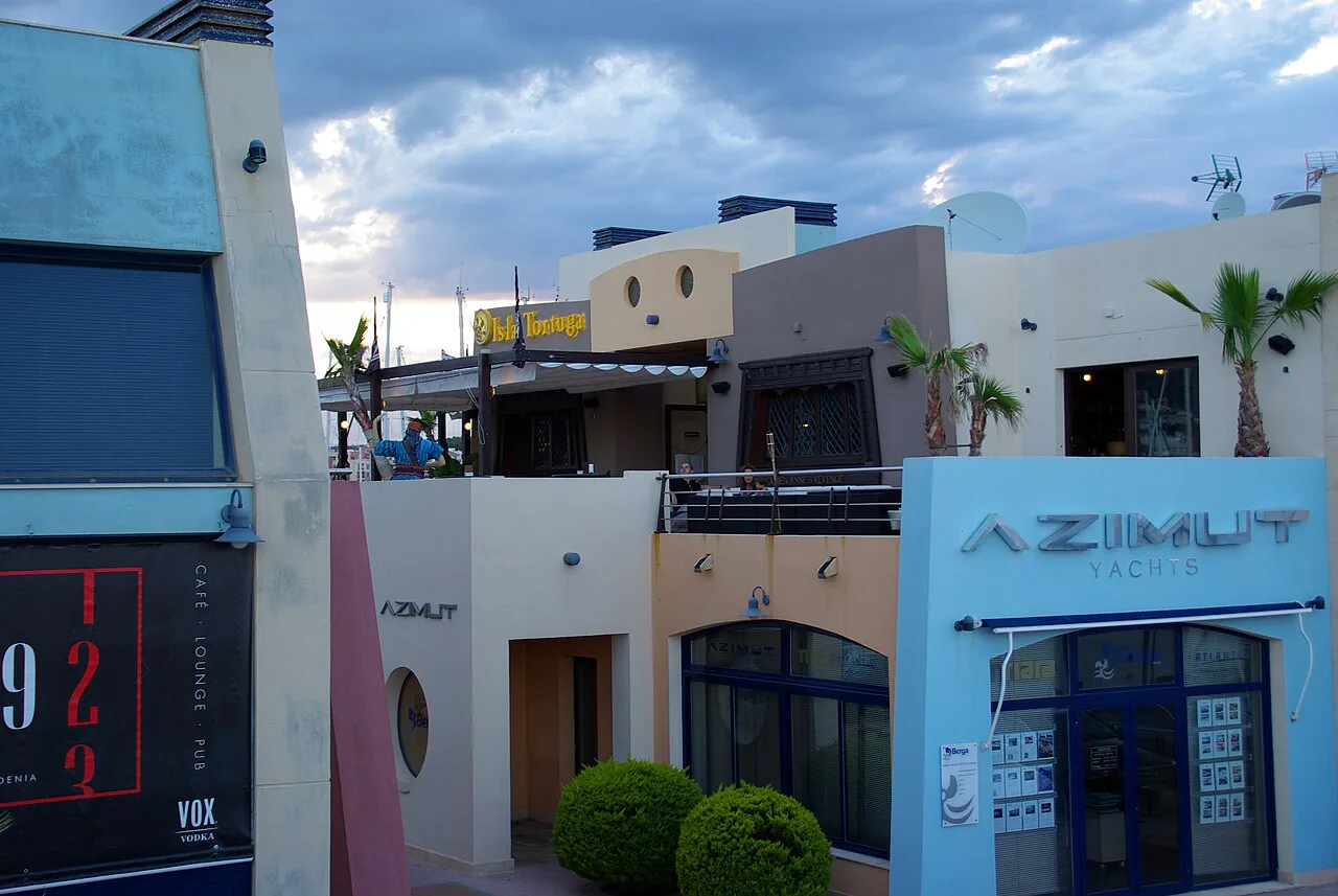 Shop fronts at the marina in Dénia.