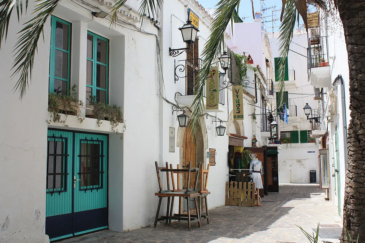 A whitewashed street in Dalt Vila, Ibiza Town.