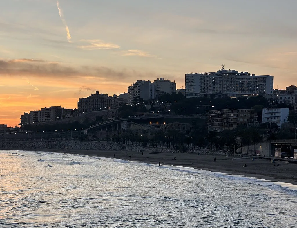 Tarragona's seafront at sunset.