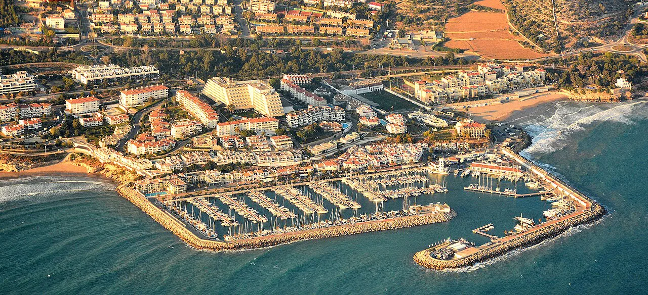 Aerial view of the Port of Sitges–Aiguadolç marina.