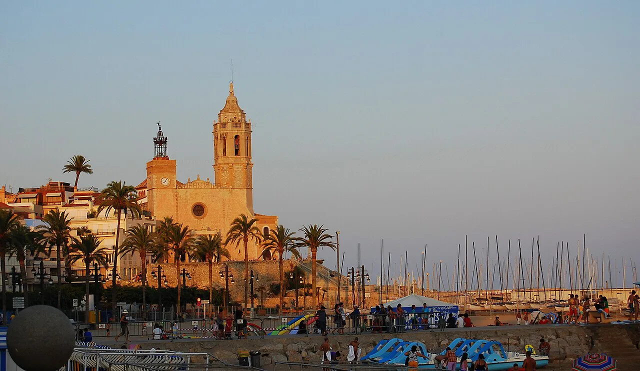 The Church of Sant Bartomeu i Santa Tecla at sunset, Sitges.
