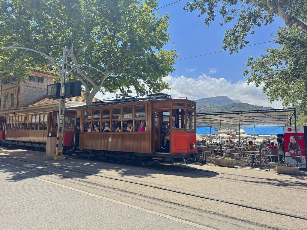 The Sóller tram arriving in Port de Sóller.