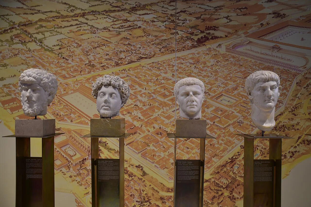 Roman portrait busts on display at the National Archaeological Museum of Tarragona.