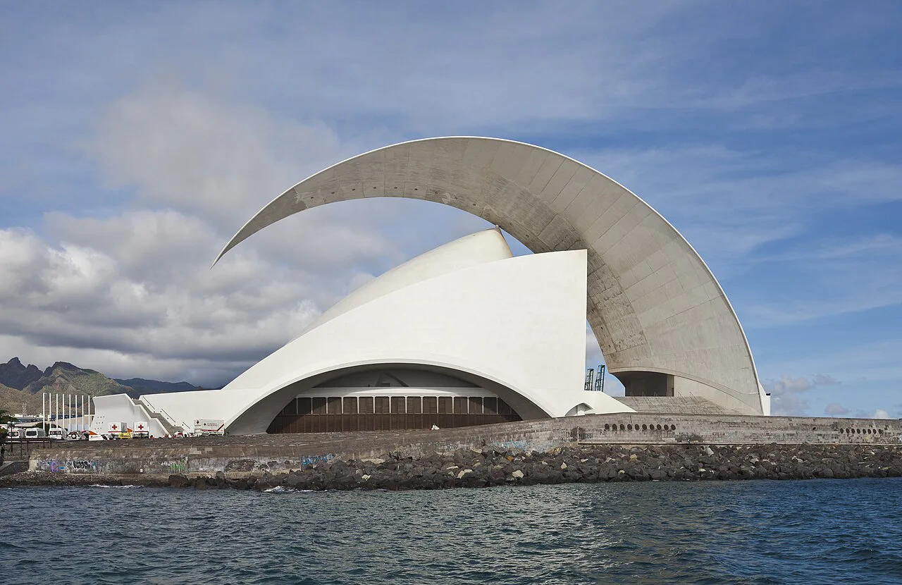 The Auditorio de Tenerife seen across the water in Santa Cruz de Tenerife.