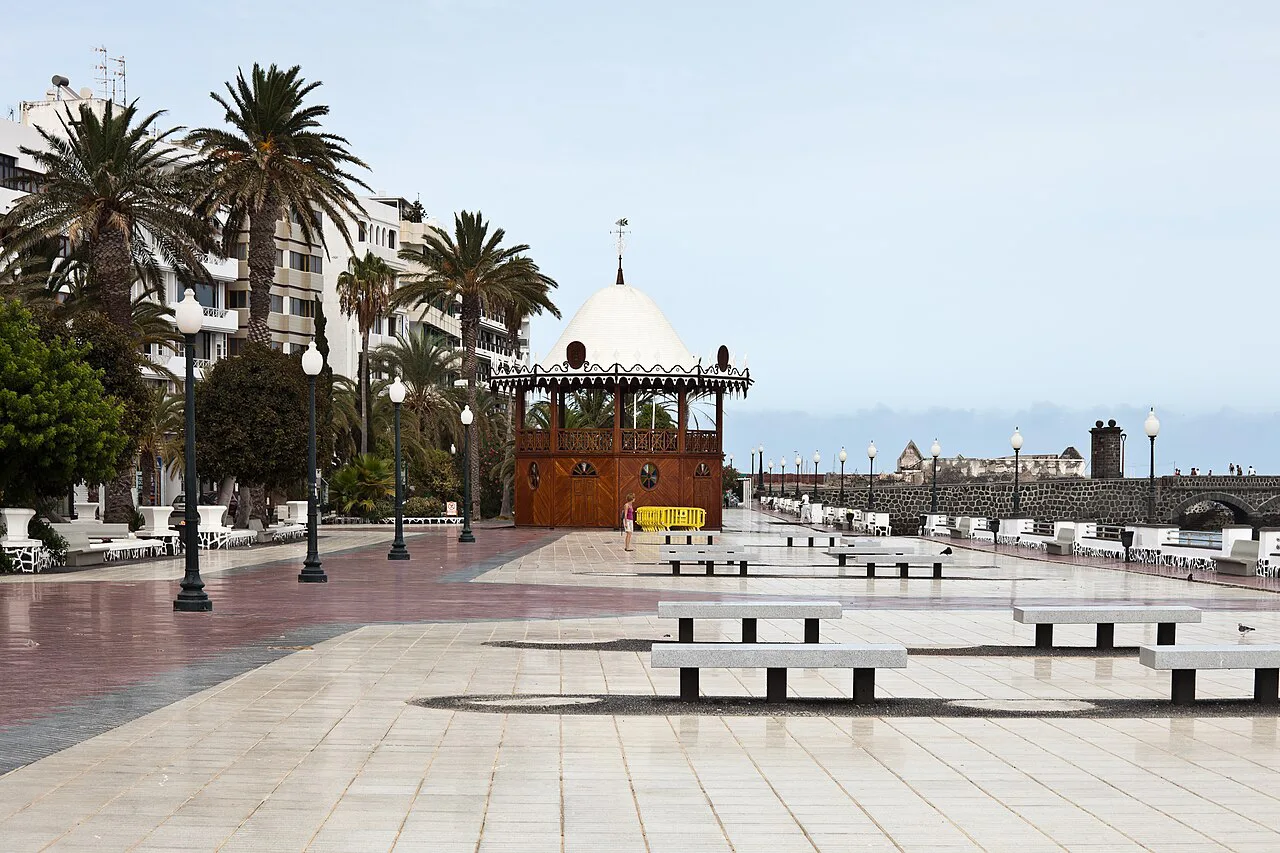 A seafront square with a bandstand in Arrecife, Lanzarote.