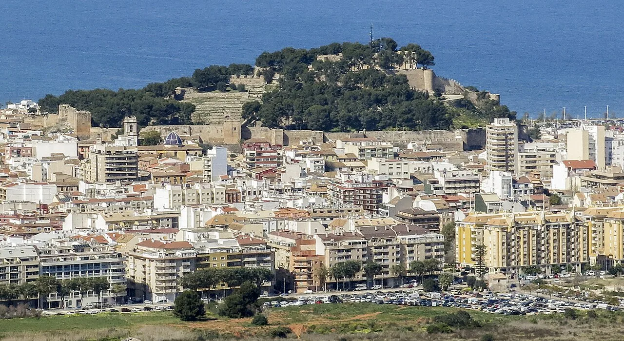 Dénia and its castle hill seen from the Montgó massif.