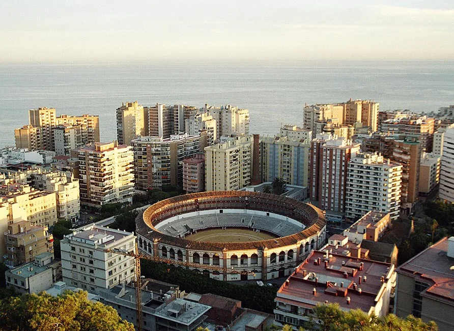 Málaga's bullring, La Malagueta, among the city's apartment blocks.