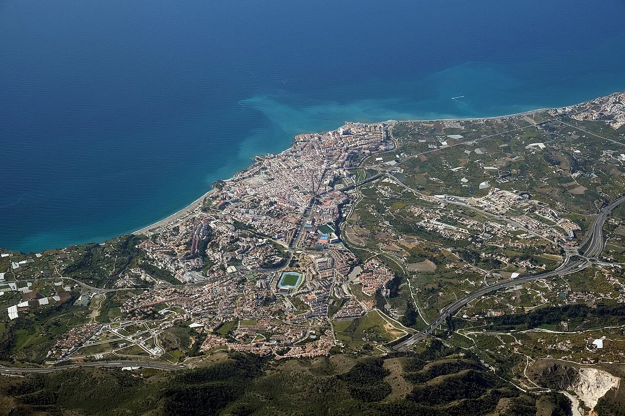 An aerial view of Nerja and the Costa del Sol coastline.