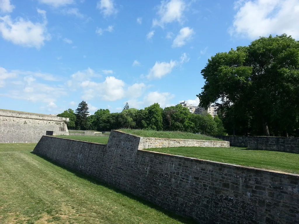 Grassed ramparts of Pamplona's old fortifications.