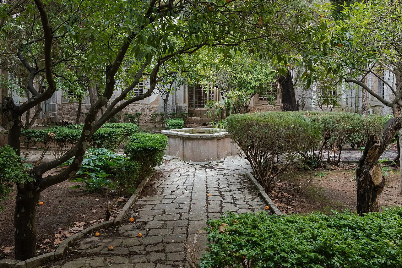 A garden patio of the Charterhouse of Valldemossa.