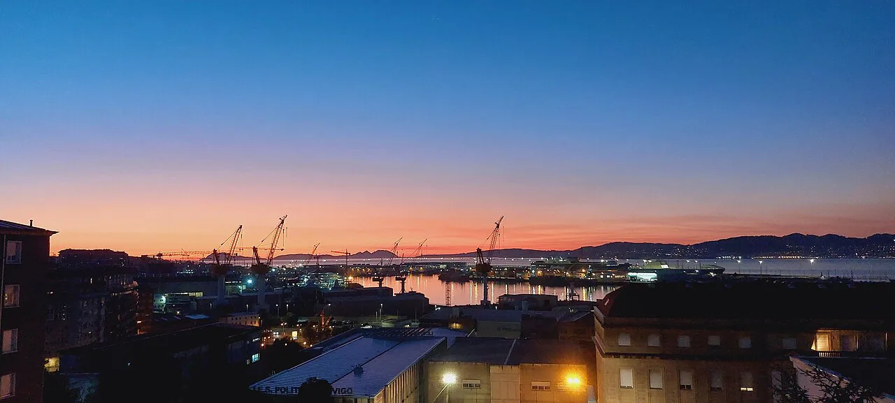 Sunset over the port of Vigo.