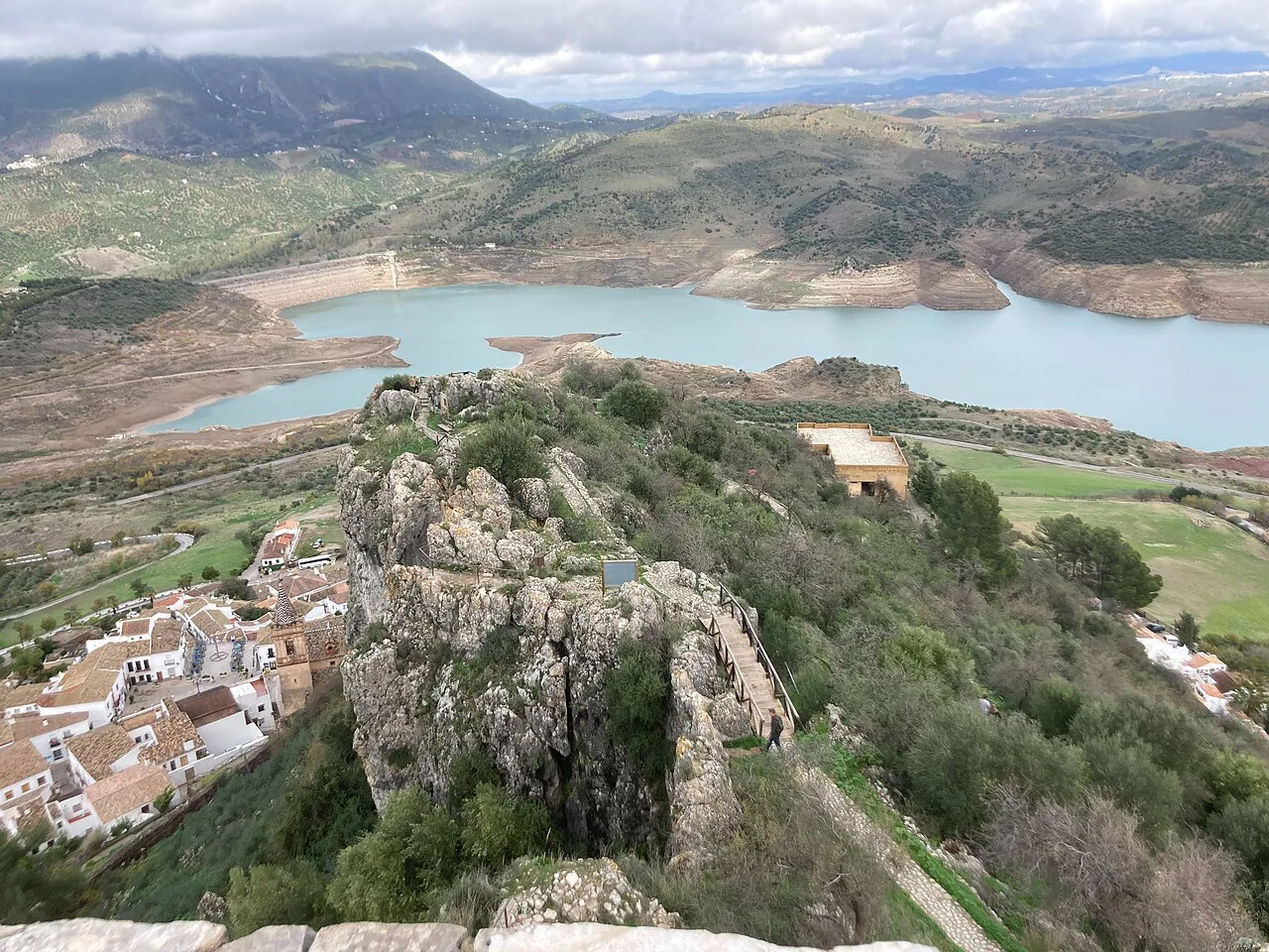 Zahara de la Sierra and its reservoir seen from the castle hill.