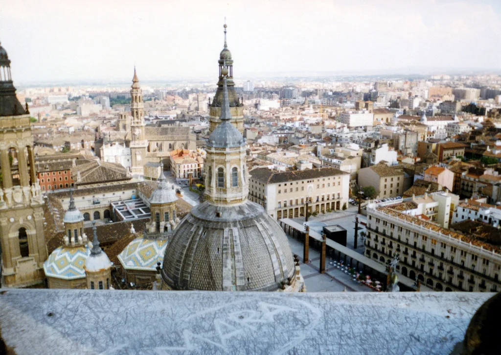 Zaragoza's rooftops seen from a tower of the Basílica del Pilar.